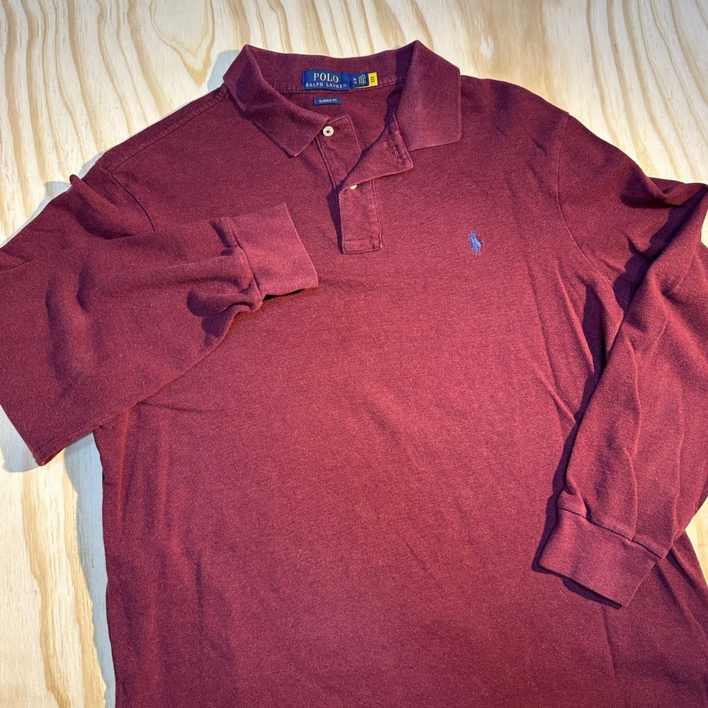 Polo Ralph Lauren Mens XL Maroon Long Sleeve Classic Fit Pique Polo Shirt